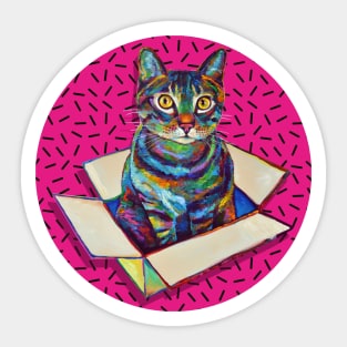 Hot Pink 80s' Psychedelic Party Cat Sticker